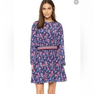 Tanya Taylor Blue and Pink Floral Long Sleeve Dress